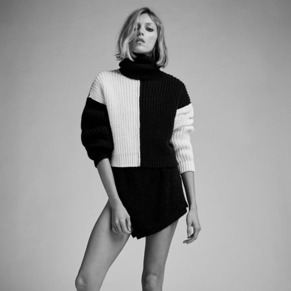 Zara Oversized Color Block Black and White Sweater